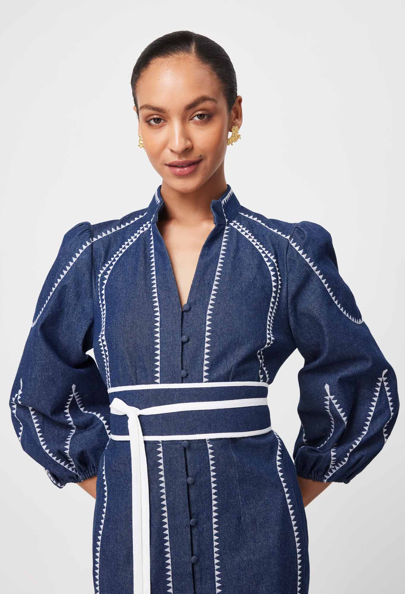 Once Was - Swanson Embroidered Cotton Dress - Dark Denim