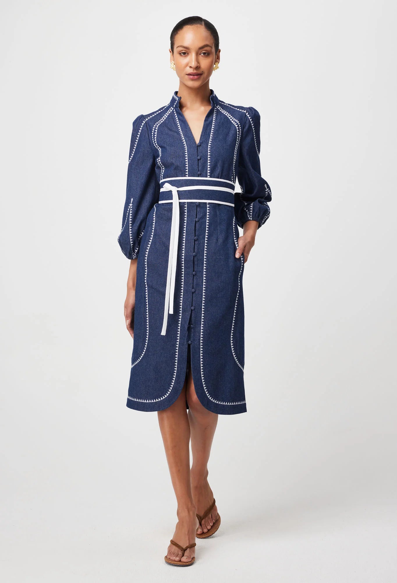 Once Was - Swanson Embroidered Cotton Dress - Dark Denim
