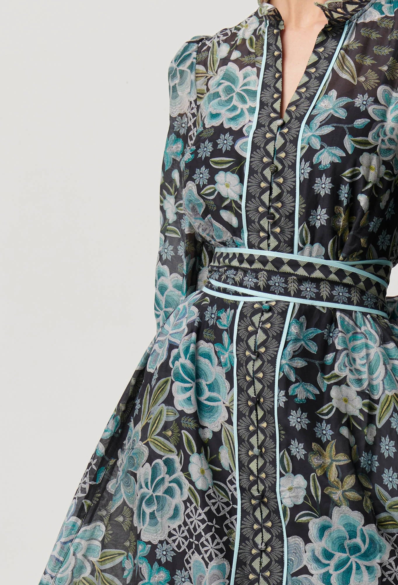 Once Was - Sienna Trim Cotton Silk Midi Dress - Dahlia Fields