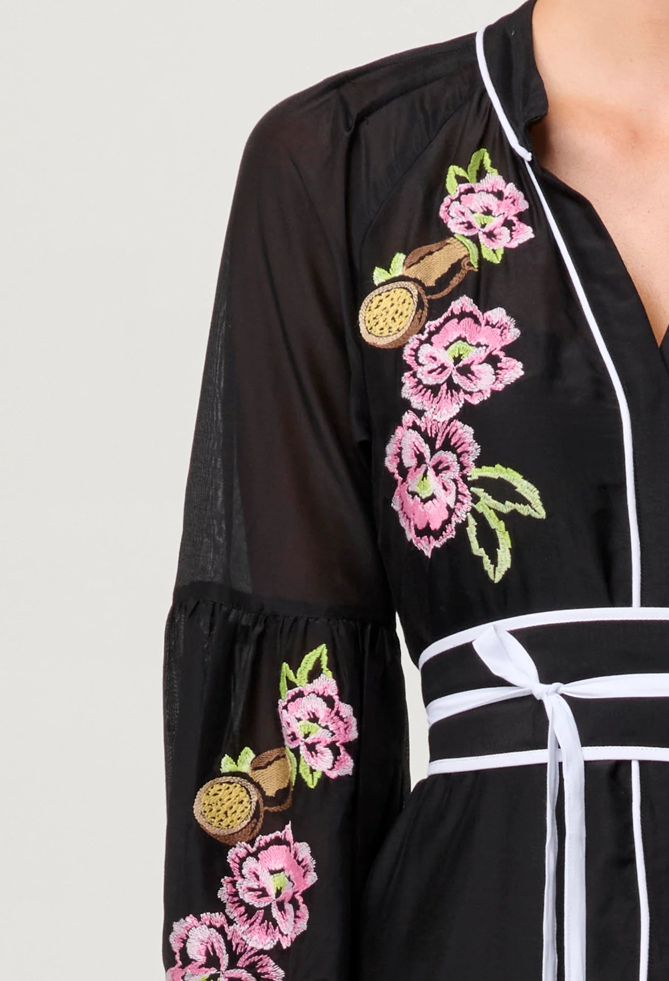 Once Was - Catalina Embroidered Cotton Silk Maxi Dress - Black Flores