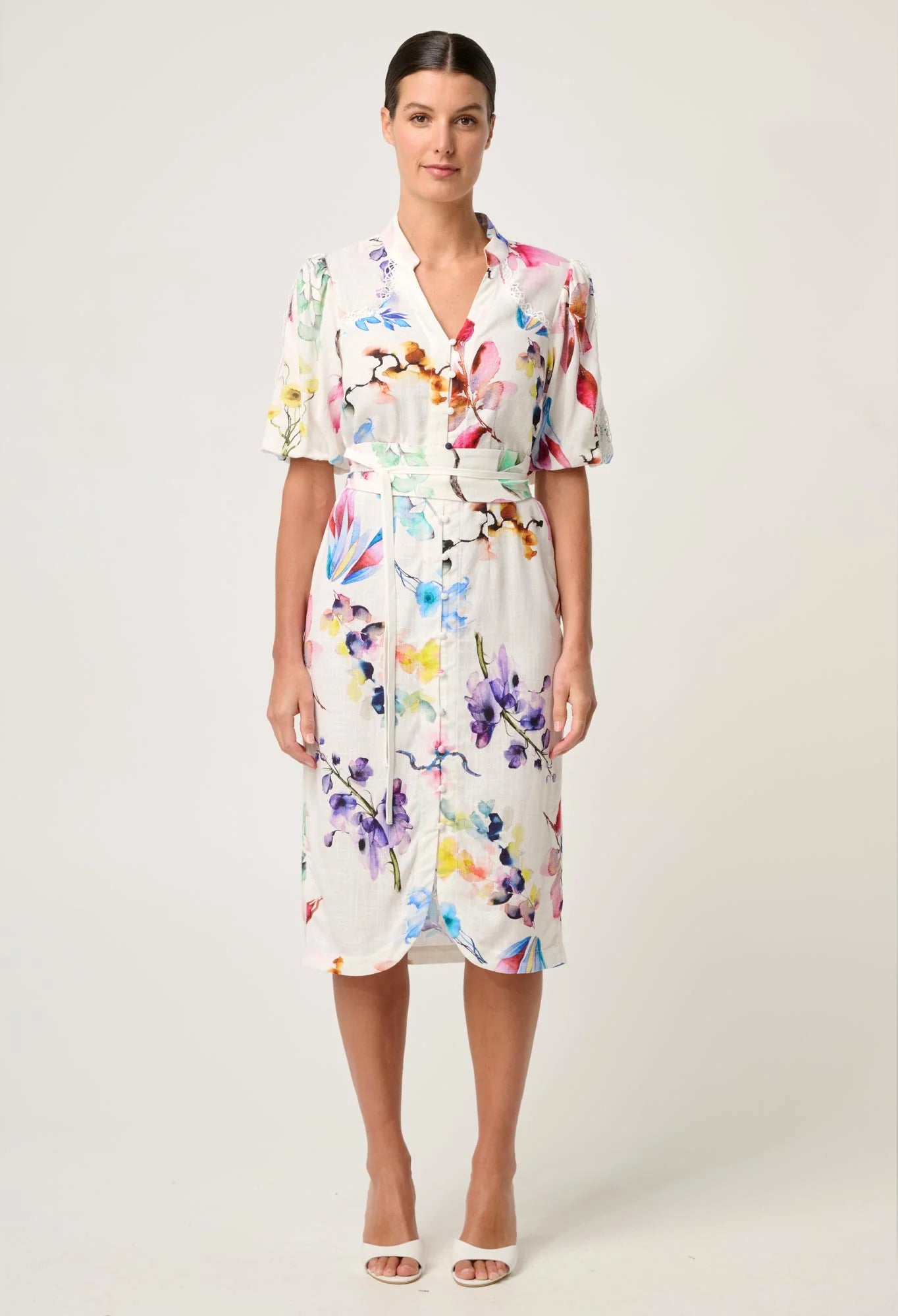 Once Was - Gaia Lace Spliced Linen Viscose Dress - Plume Blossom