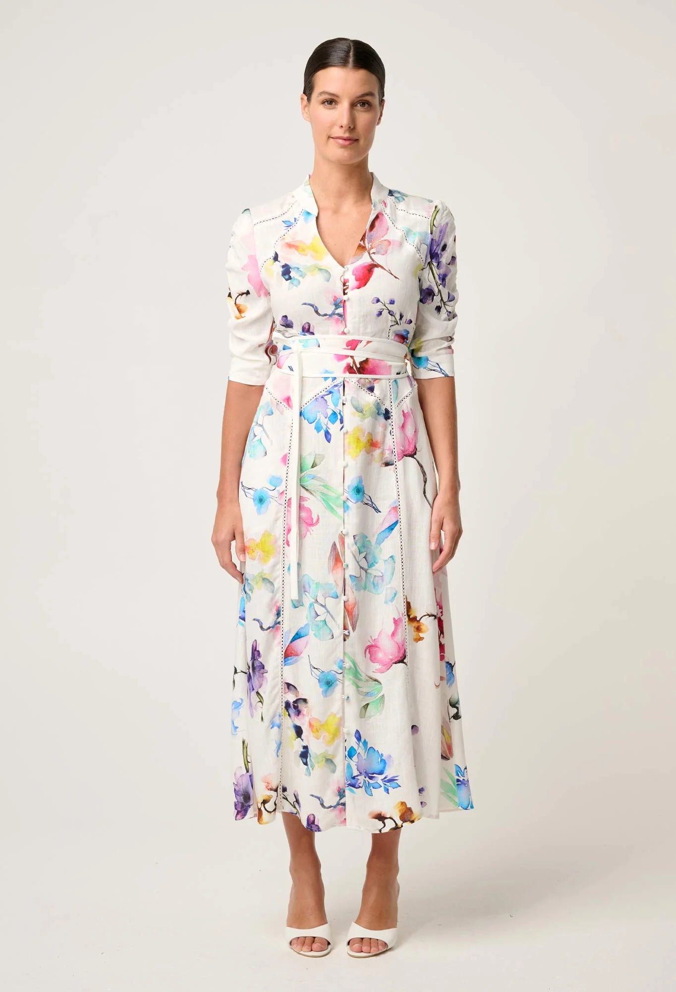 Once Was - Xenia Yoke Linen Viscose Dress - Plume Blossom