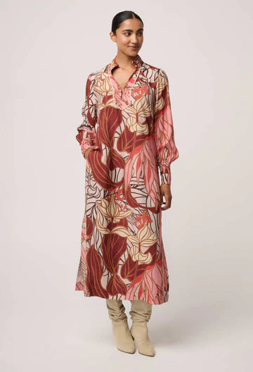 Once Was - Edith Viscose Blend Printed Column Midi Dress - Cathedral Botanic