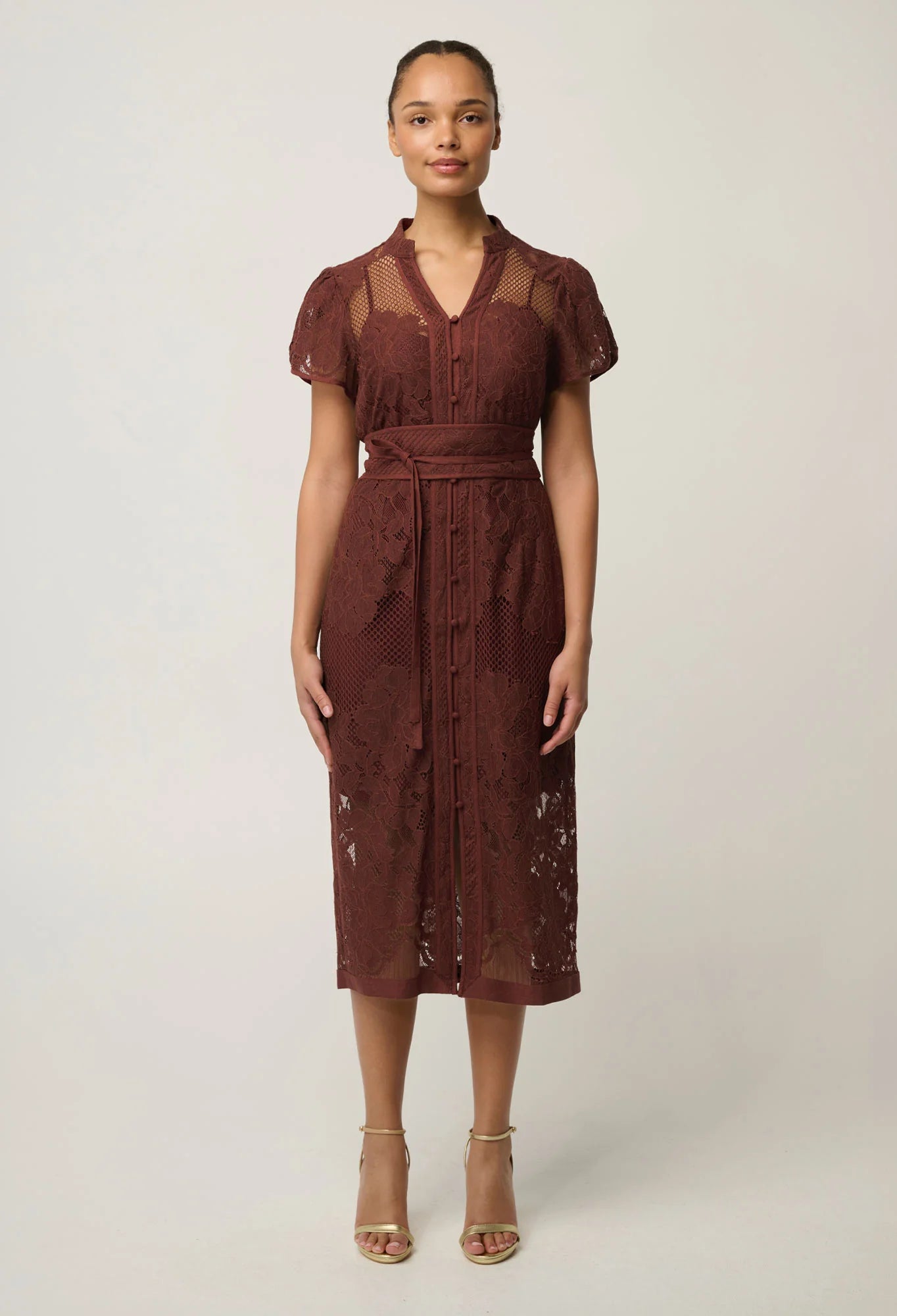 Once Was - Solene Cotton Blend Lace Dress - Rosewood