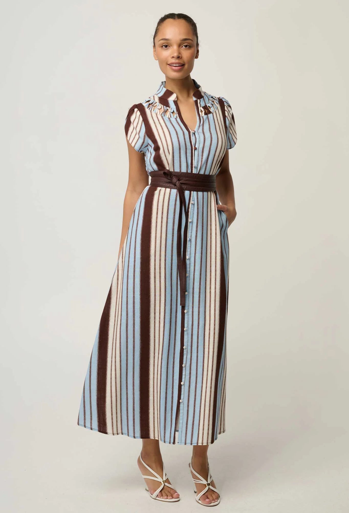 Once Was - Cattleya Linen Viscose Smock Maxi - Iridescent Stripe