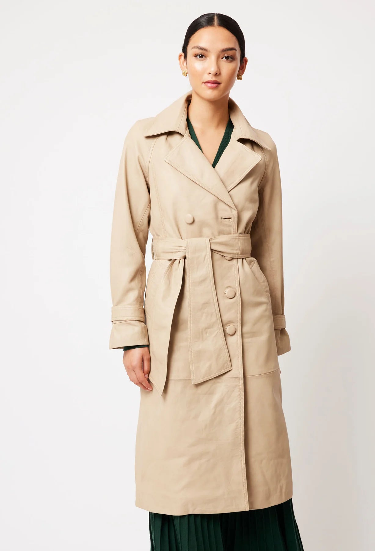 Once Was - Astra Leather Trench - Oatmeal