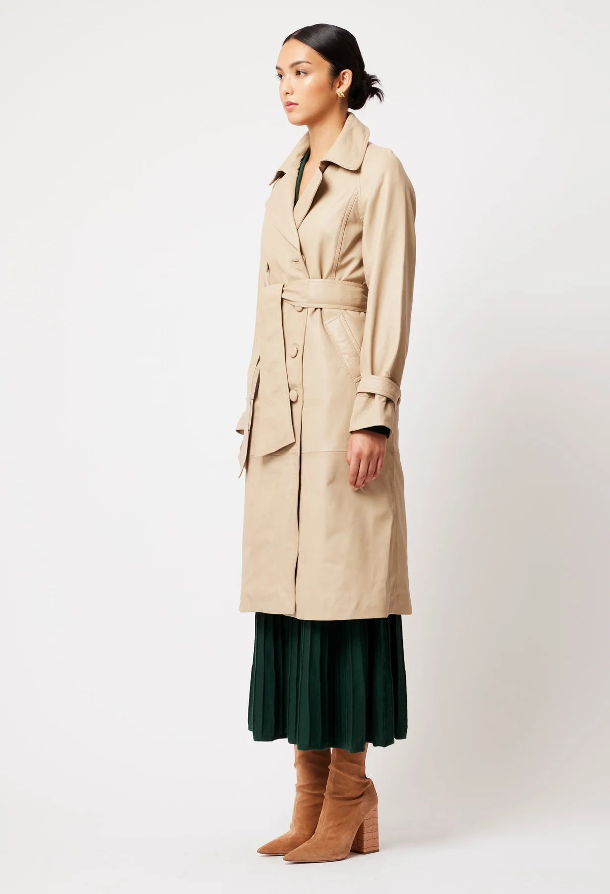 Once Was - Astra Leather Trench - Oatmeal
