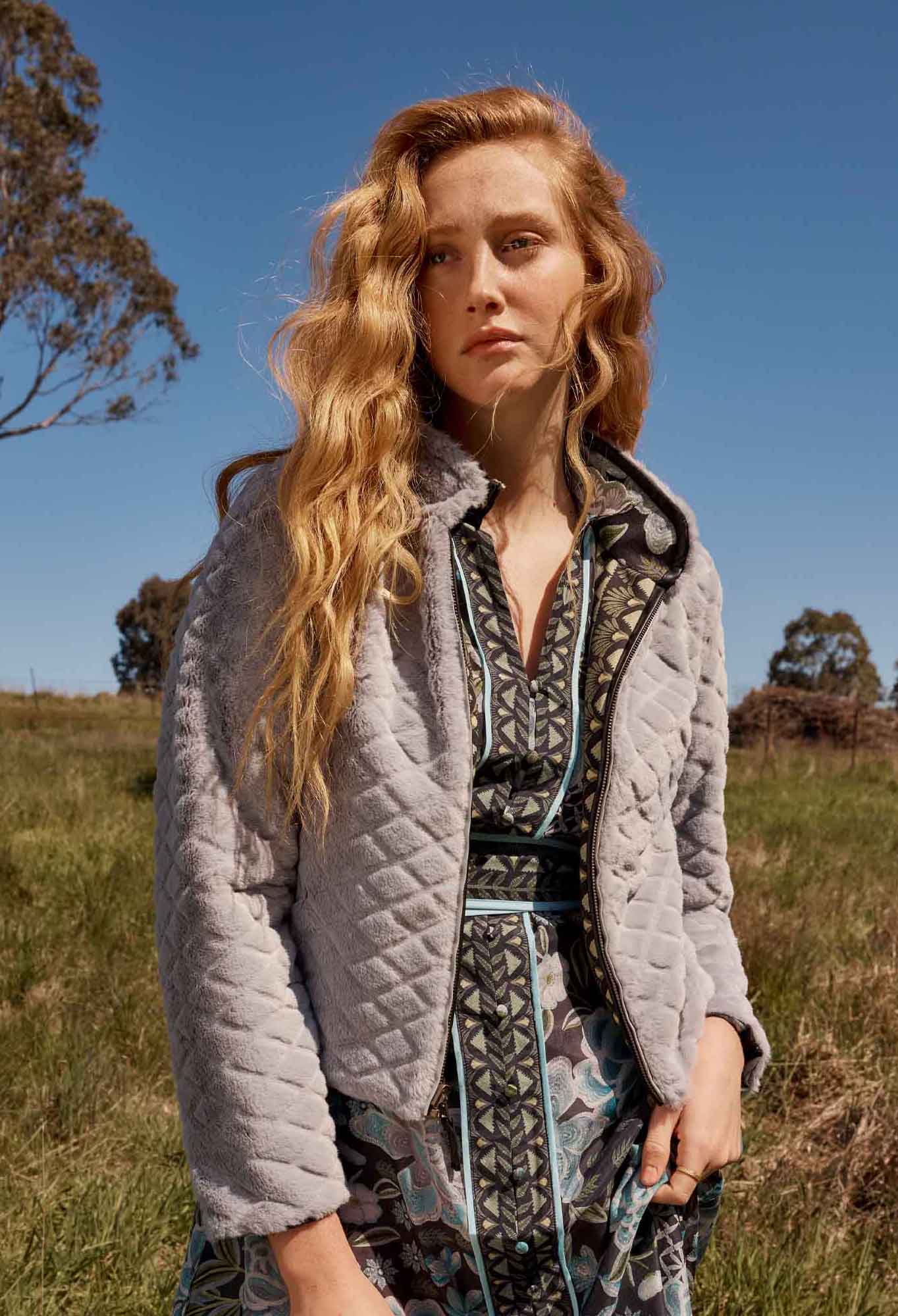 Once Was - Rylie Reversible Placement Print Ponte & Faux Fur Jacket - Dahlia Fields