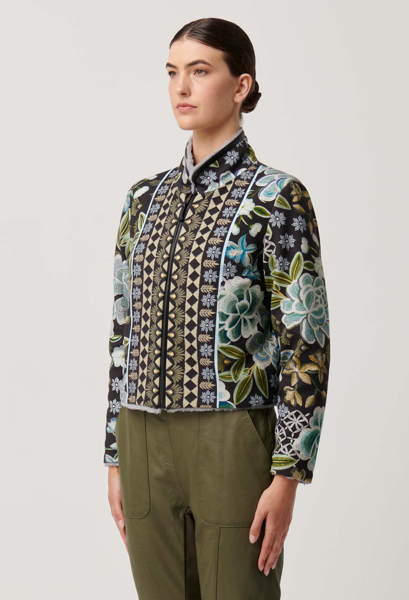 Once Was - Rylie Reversible Placement Print Ponte & Faux Fur Jacket - Dahlia Fields