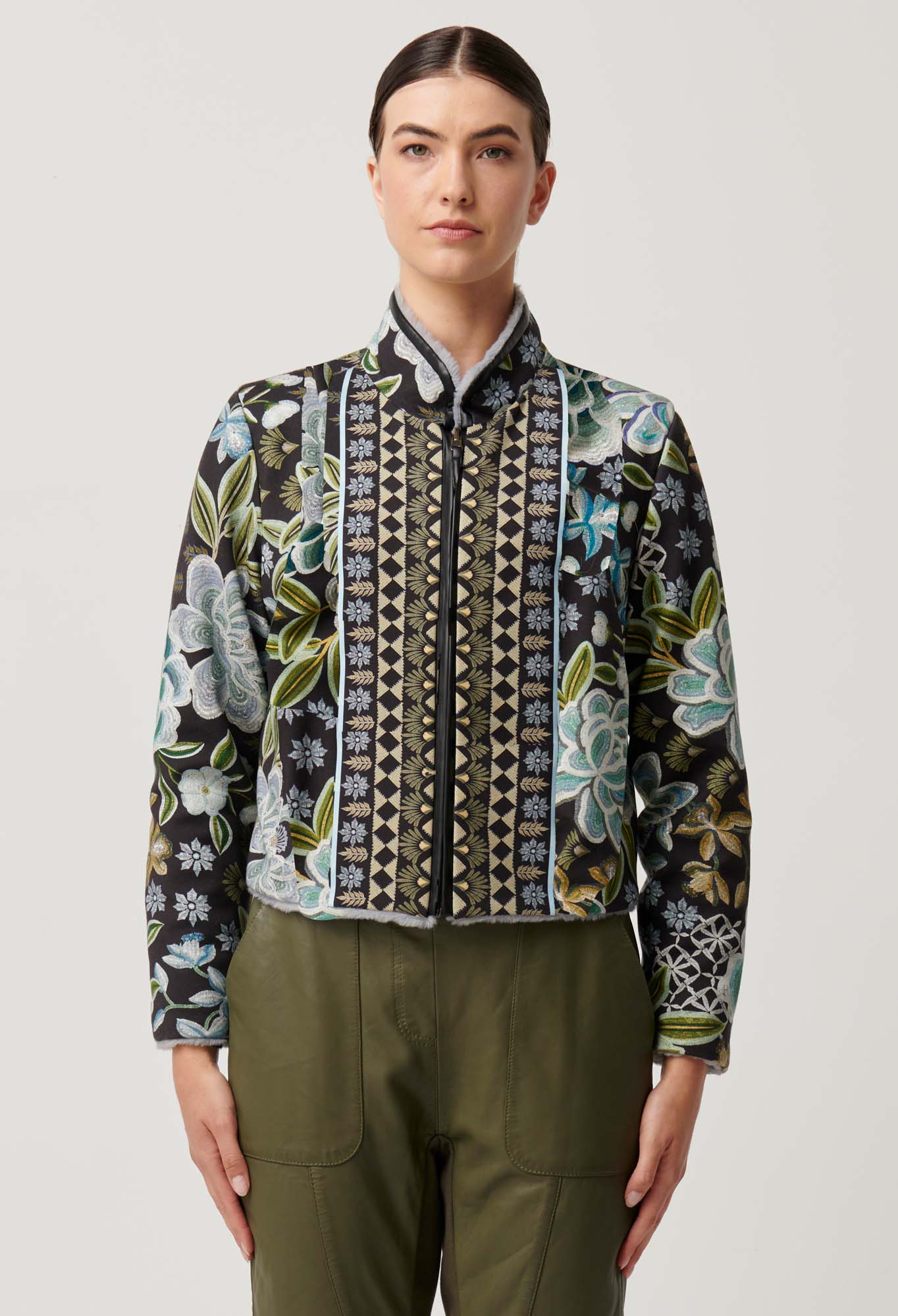 Once Was - Rylie Reversible Placement Print Ponte & Faux Fur Jacket - Dahlia Fields