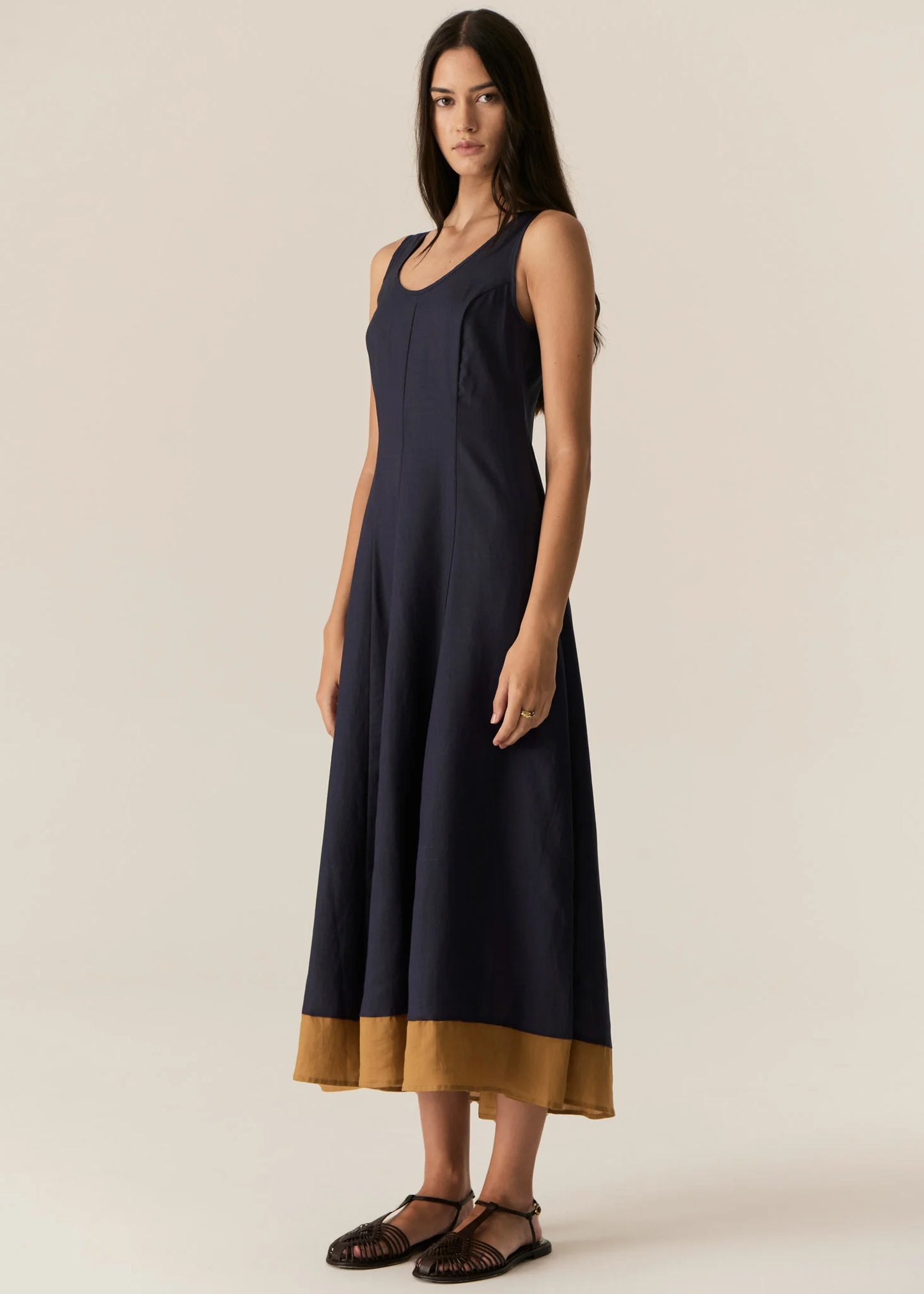 Pol Clothing - Speck Contrast Dress - Ink Ginger