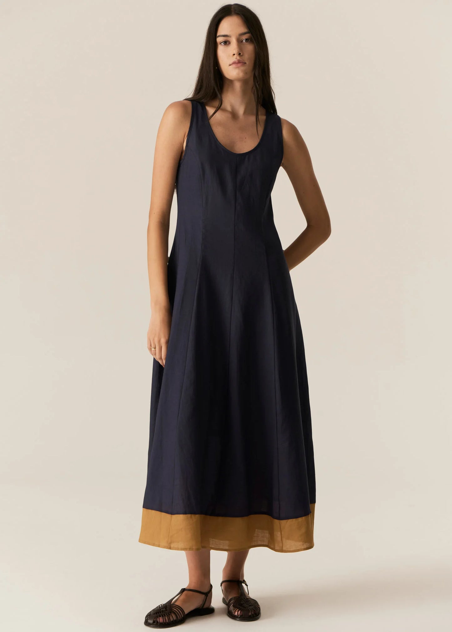 Pol Clothing - Speck Contrast Dress - Ink Ginger