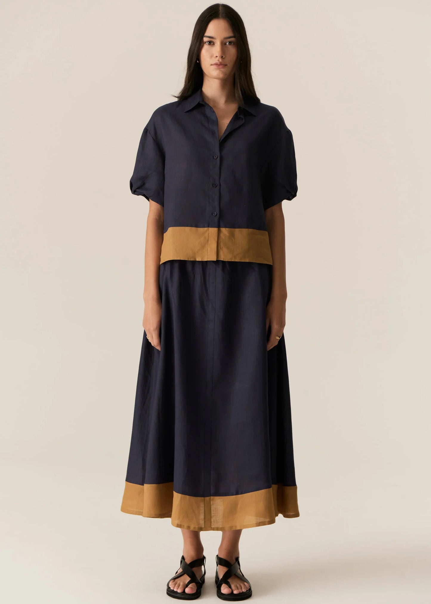 Pol Clothing - Speck Contrast Shirt - Ink Ginger