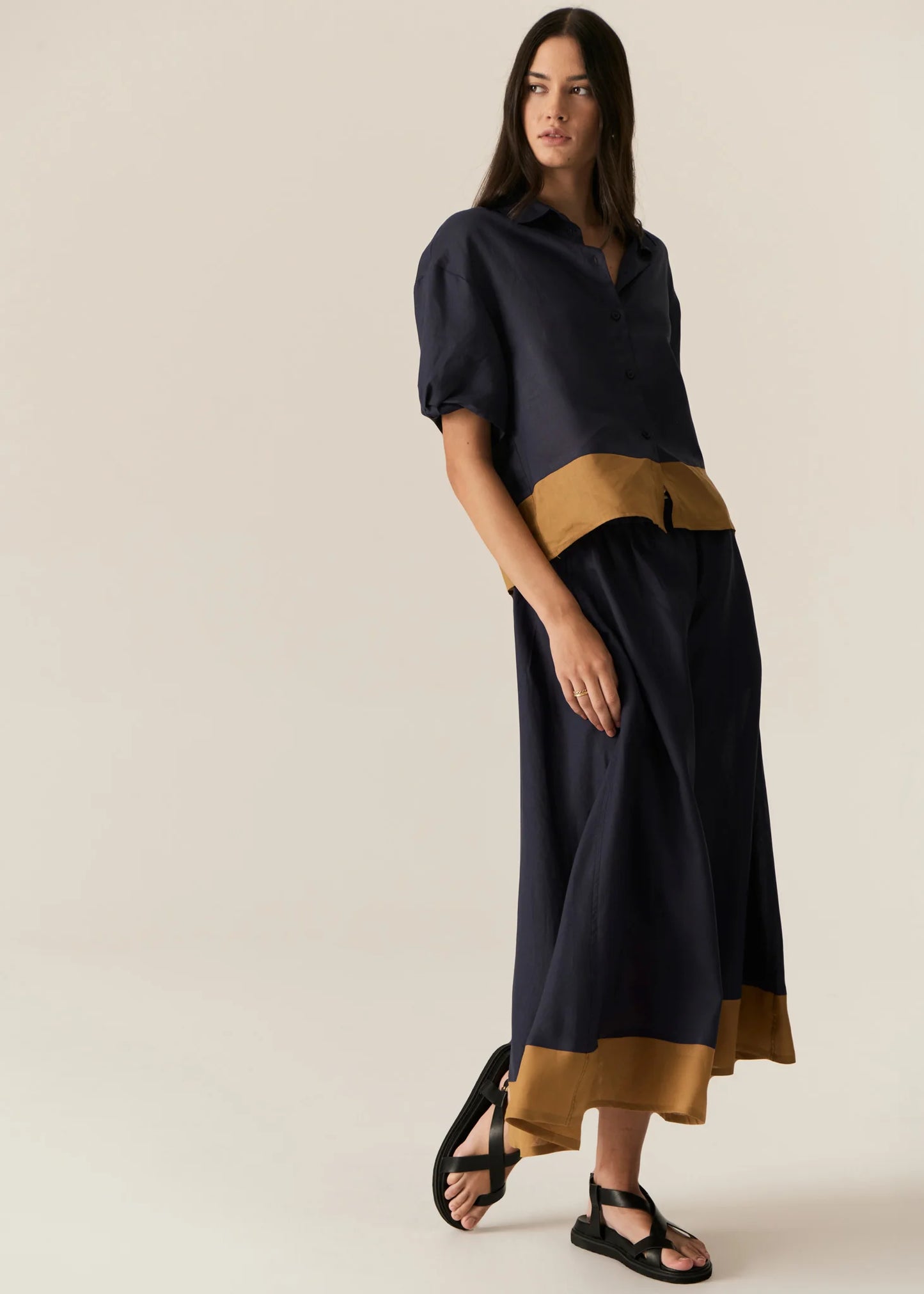 Pol Clothing - Speck Contrast Skirt - Ink Ginger