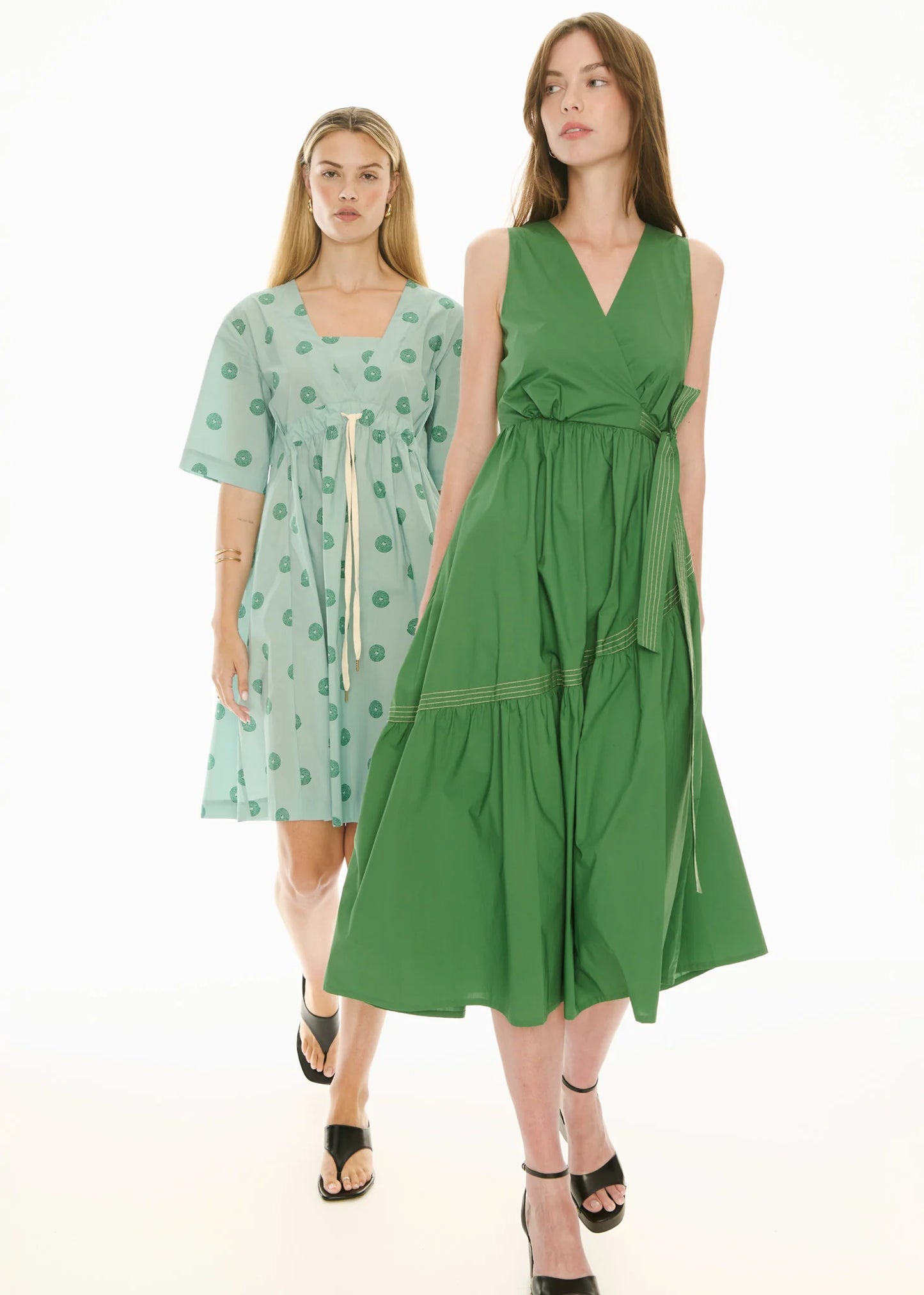 Pol Clothing - Orlo Topstitch Wrap Dress - Green Pebble