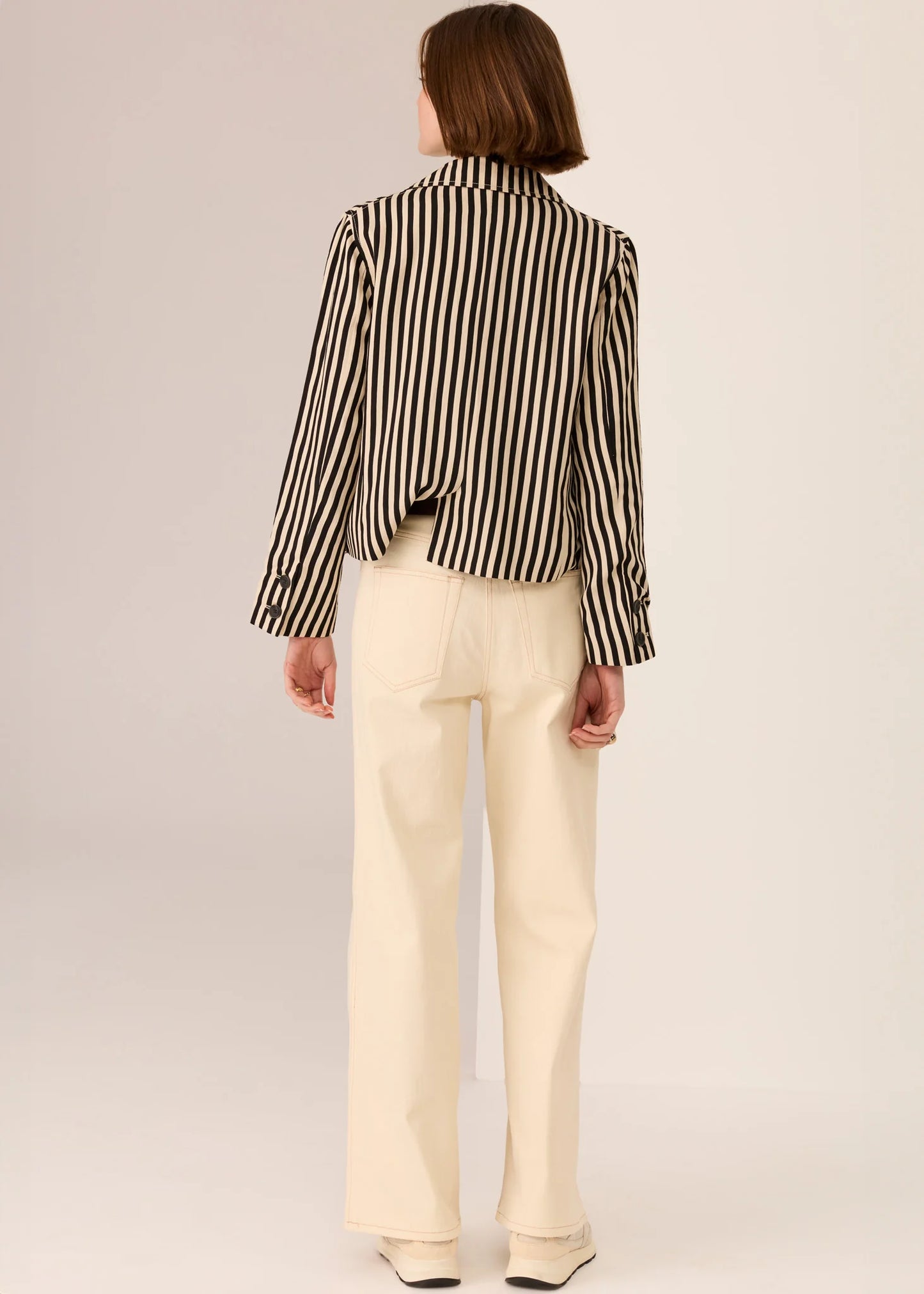 Pol Clothing - Dara Cropped Jacket - Ivory Black Stripe