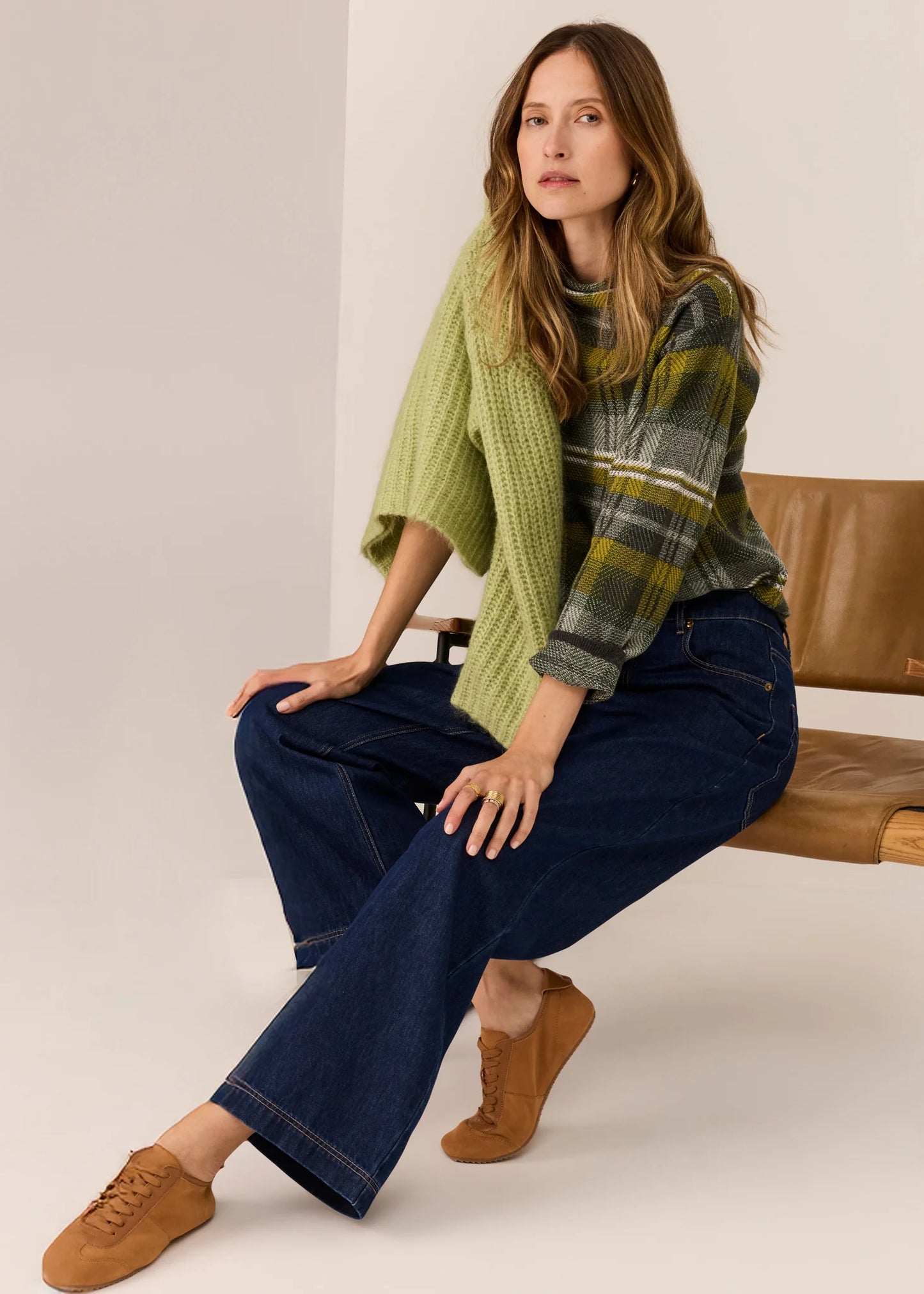 Pol Clothing - Quinn Check Knit - Green Charcoal Multi