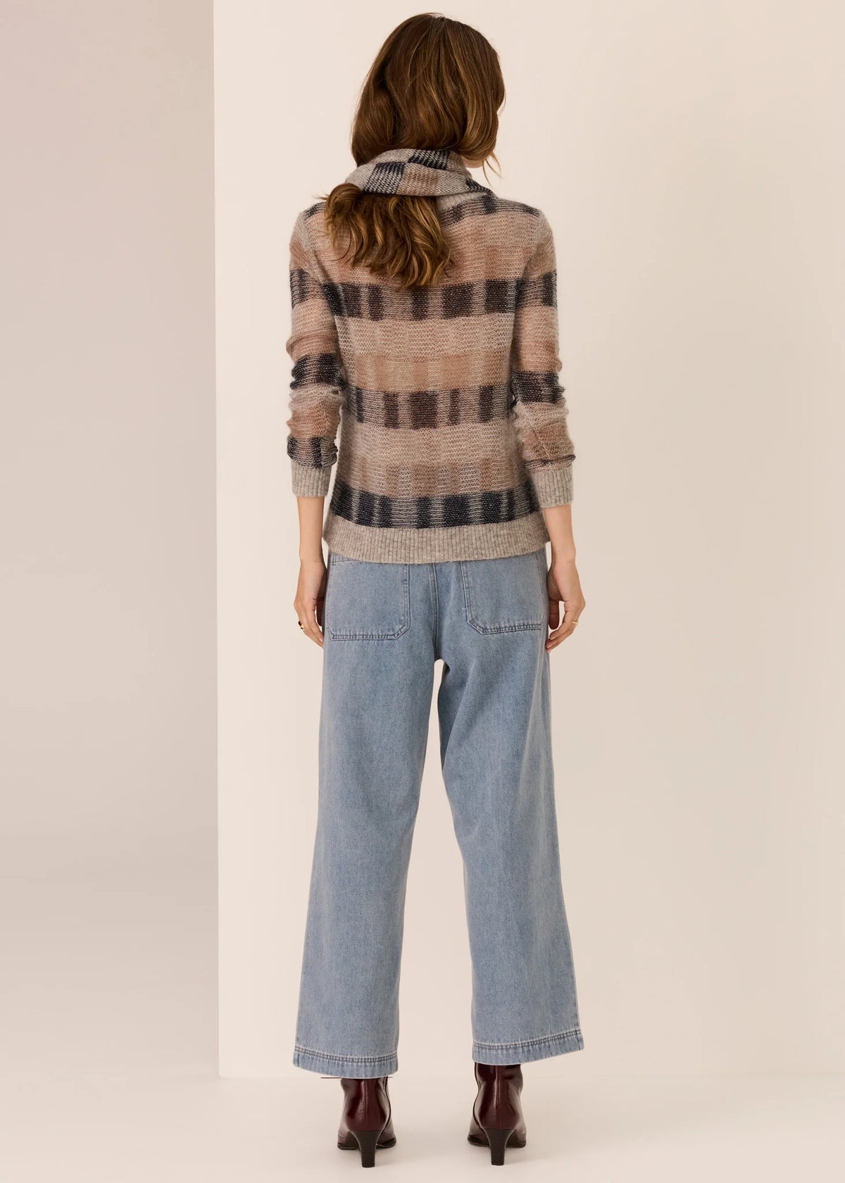 30% OFF - Pol Clothing - Ciara Stripe Knit - Silver Ink Camel