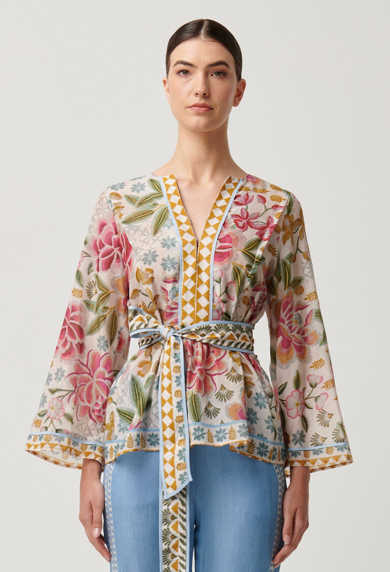 Once Was - Emery Cotton Silk Kaftan Tie Top - Azalea Fields