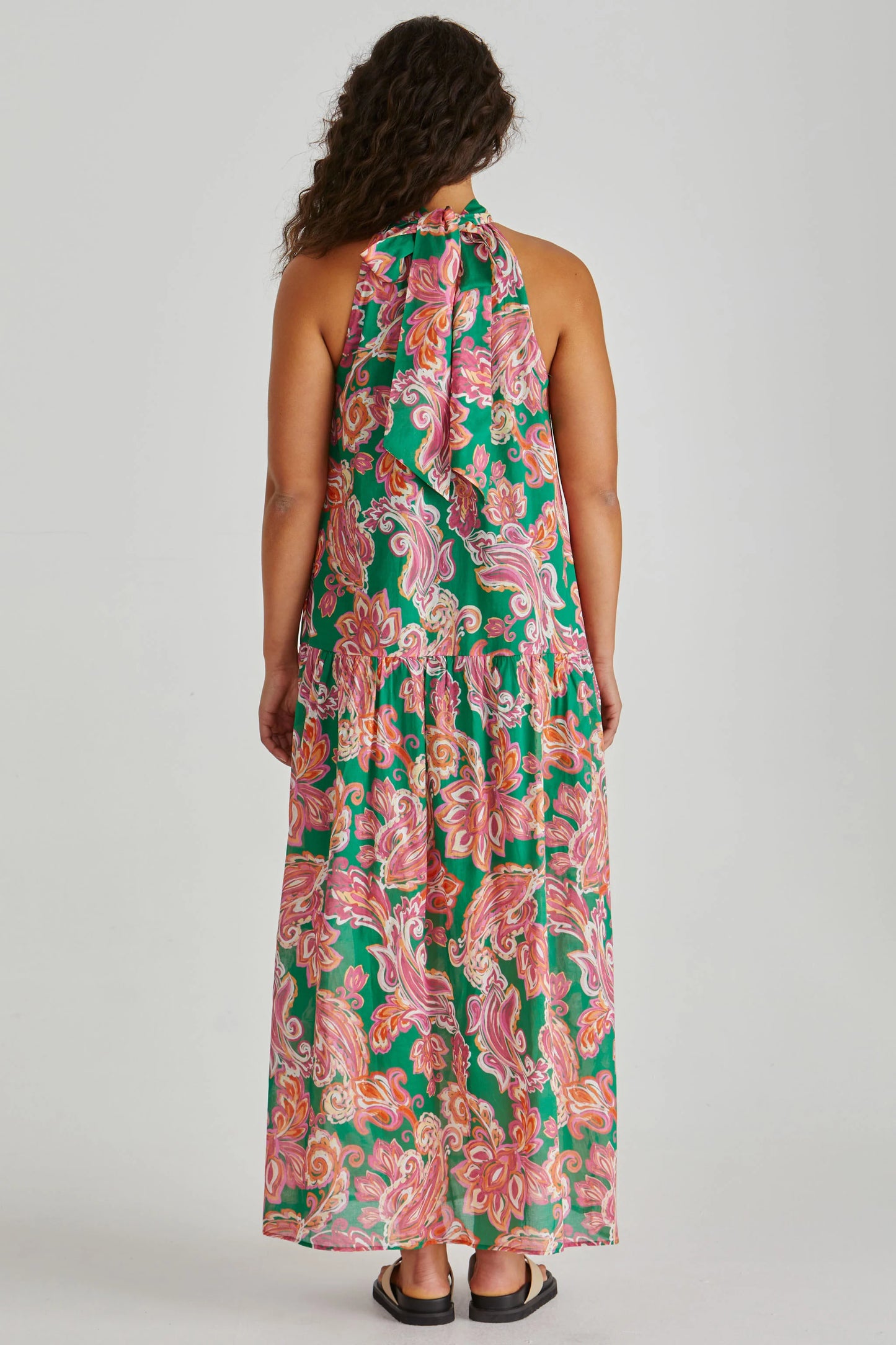 Sass Clothing - Malia Halter Dress - Pink Green Paisley
