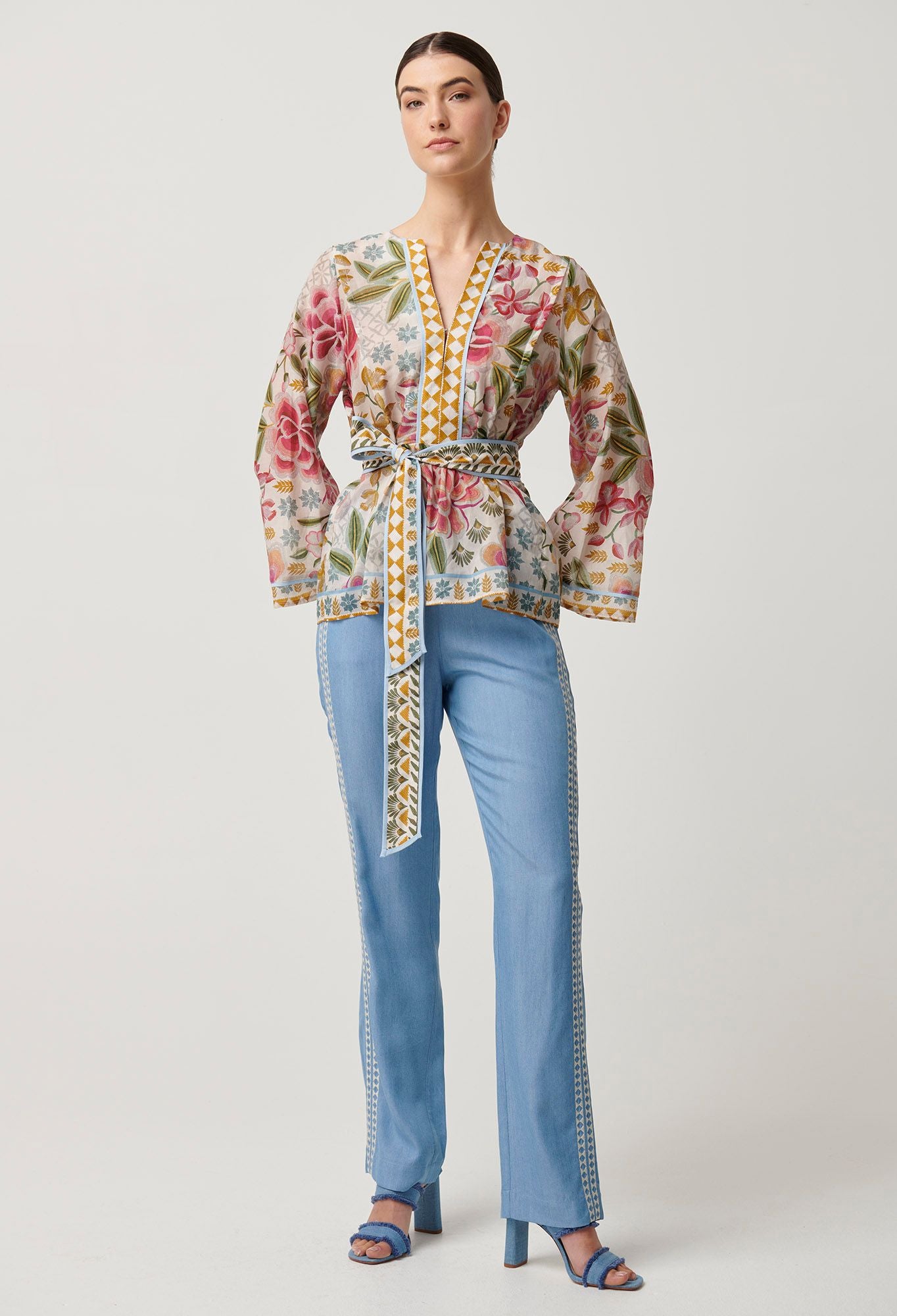 Once Was - Emery Cotton Silk Kaftan Tie Top - Azalea Fields