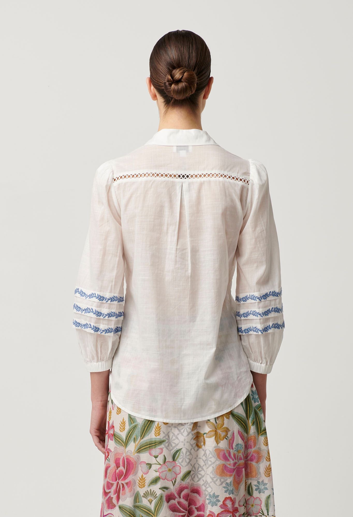 Once Was - Fleurine Embroidered Cotton Slub Shirt - Milk