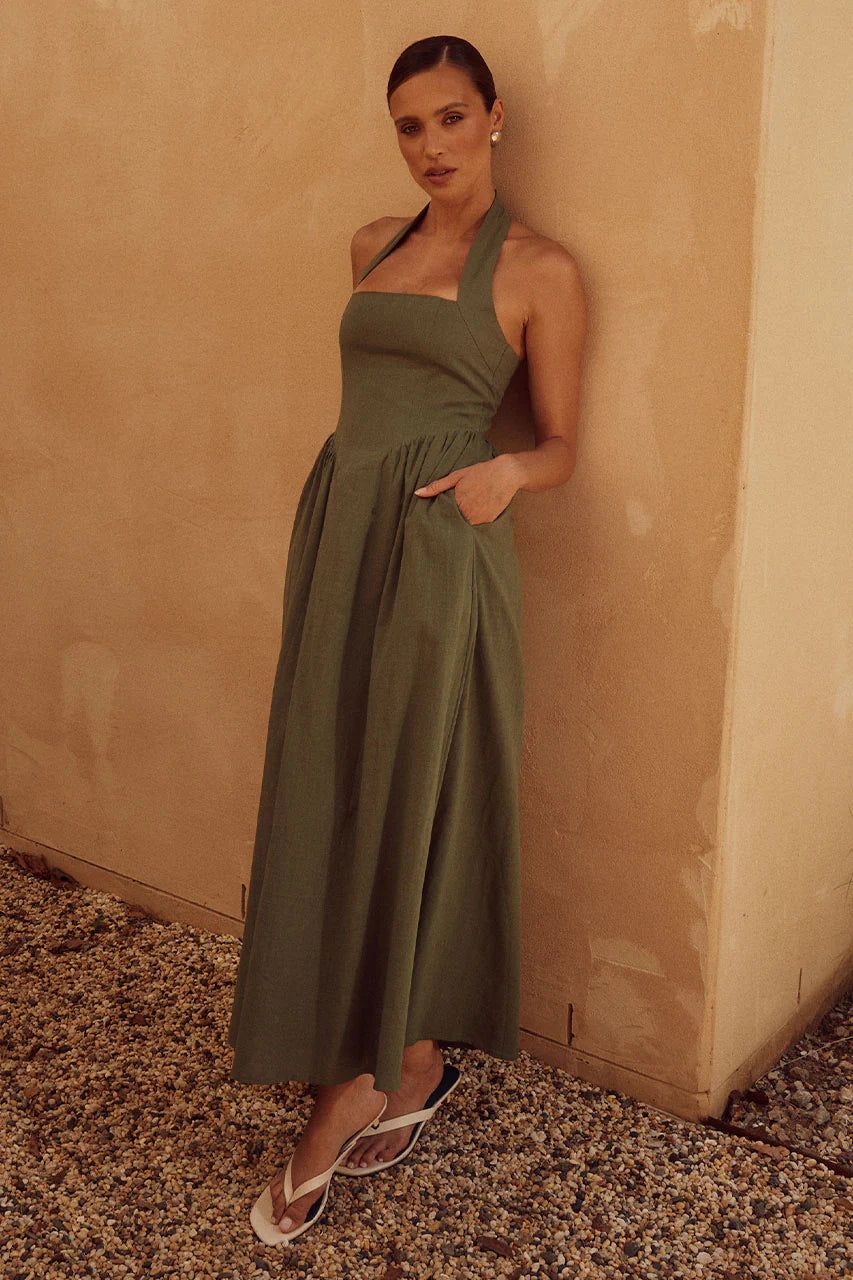 Locklea Long Midi Dress - Khaki