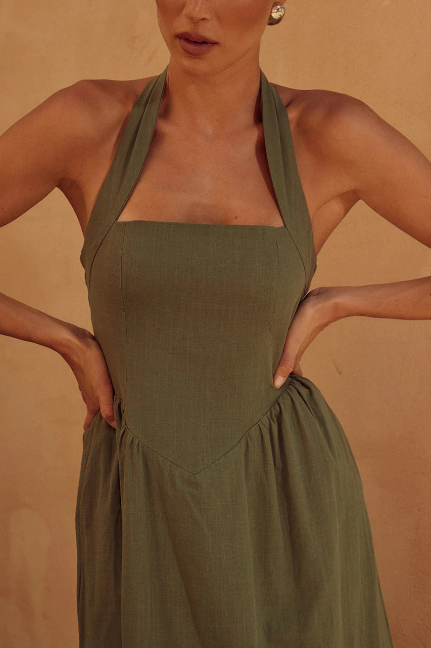 Locklea Long Midi Dress - Khaki