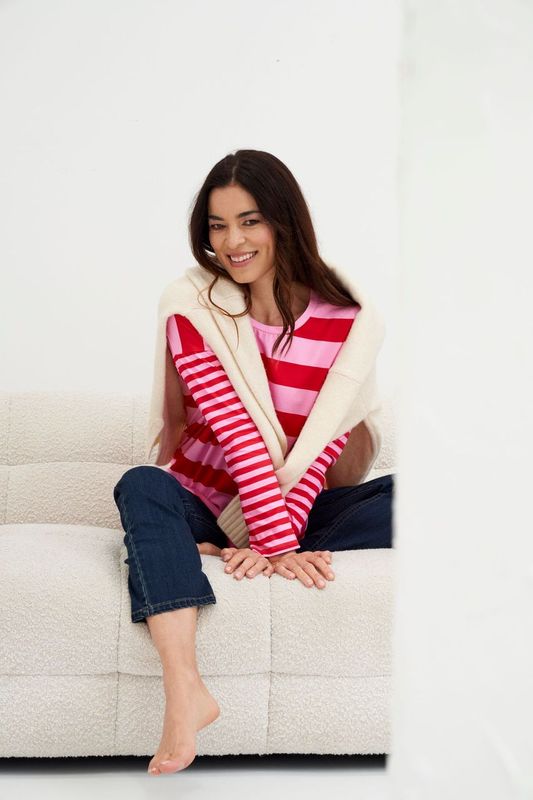Betty Basics - Betty Boxy Tee - Pink/Red Stripe