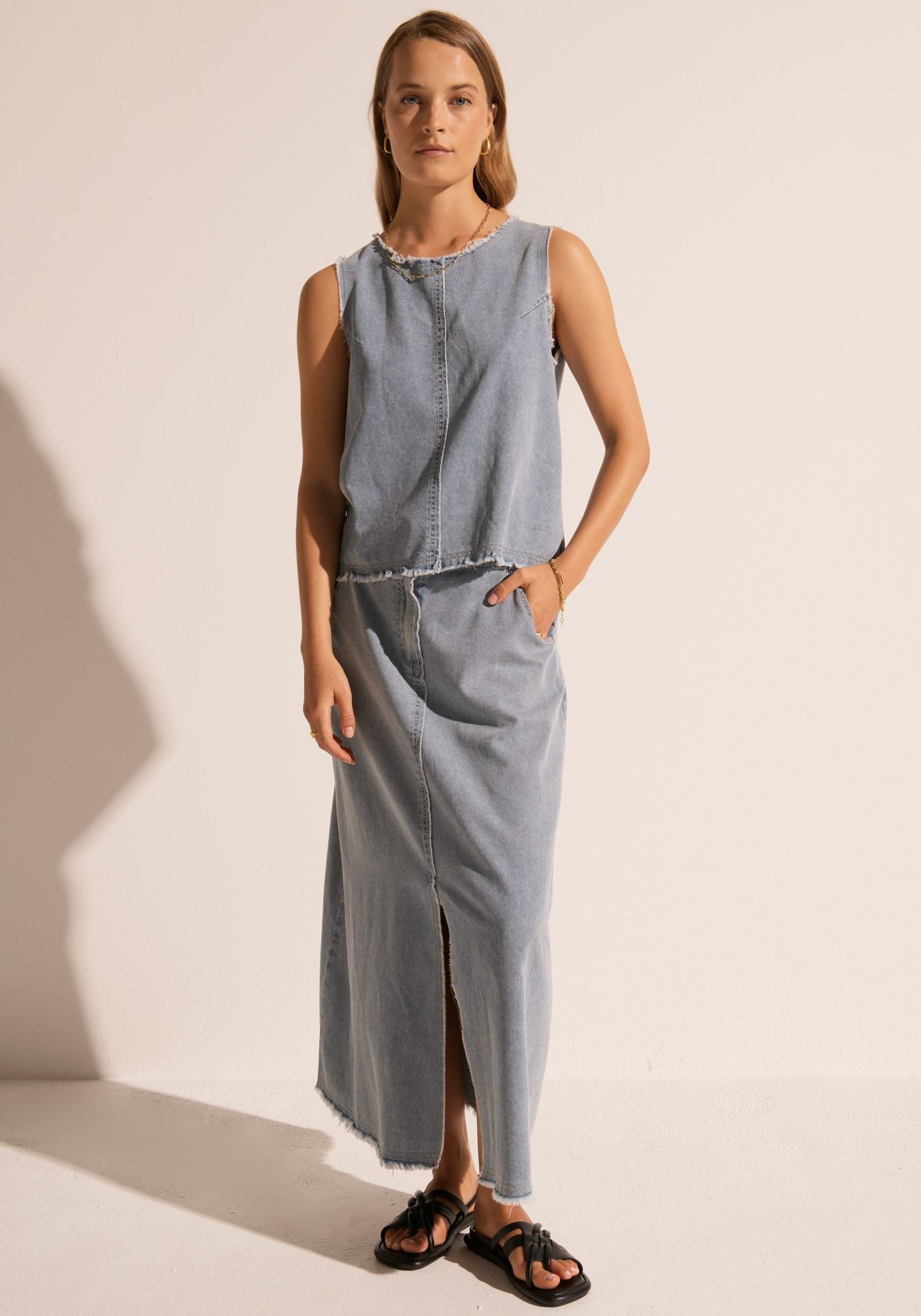 Pol Clothing - Rae Denim Tank - Denim