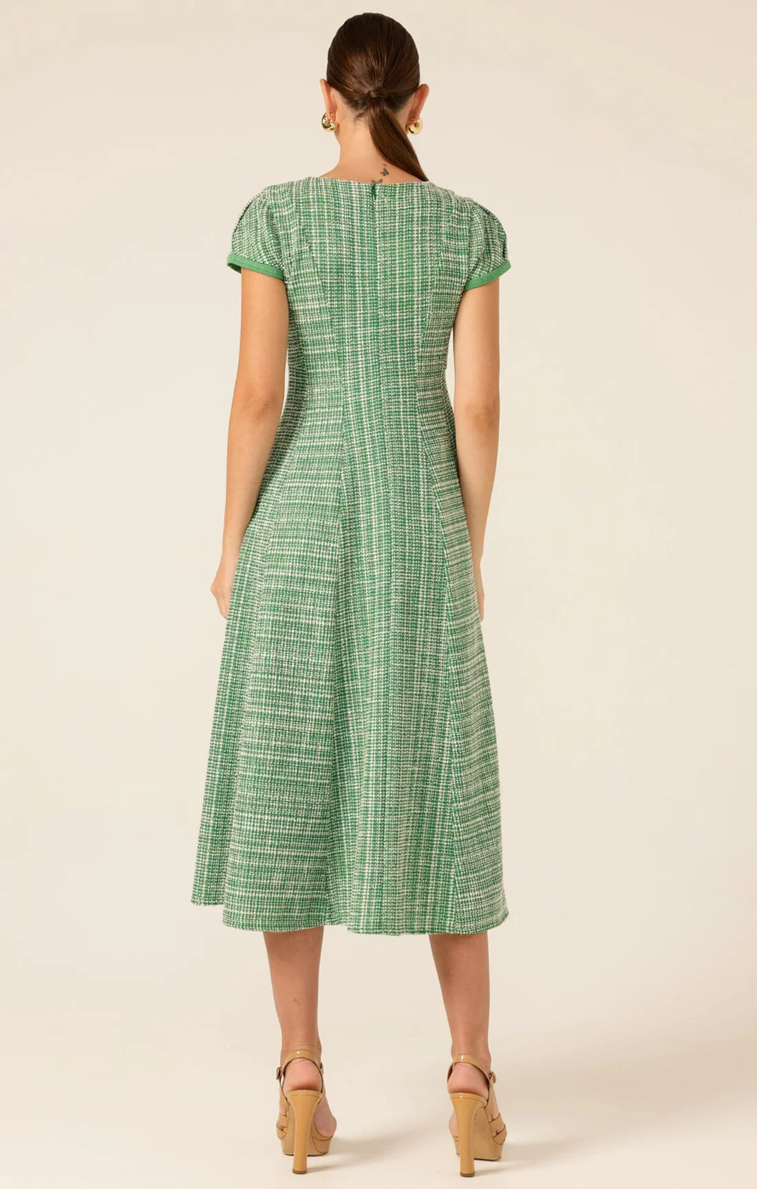 Sacha Drake - Harmony Haven Tweed Midi Dress - Green Ivory Tweed
