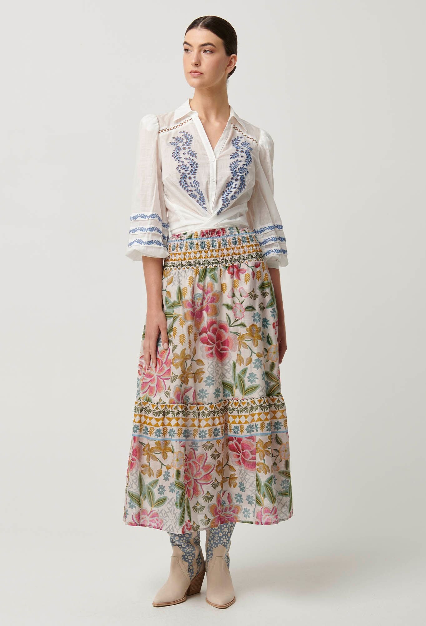 Once Was - Cordelia Cotton Slub Skirt - Azalea Fields