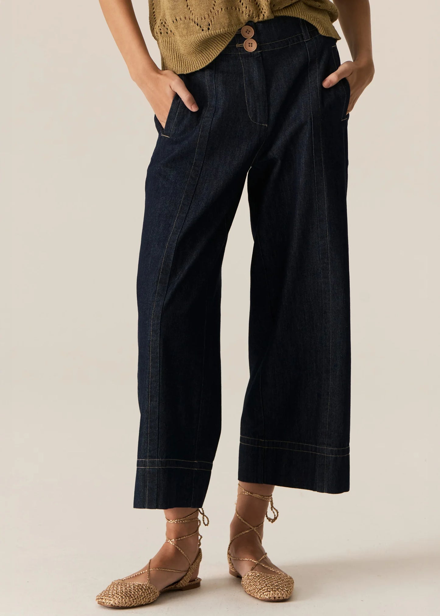 Pol clothing - Carsen Crop Denim Pant - Dark Wash