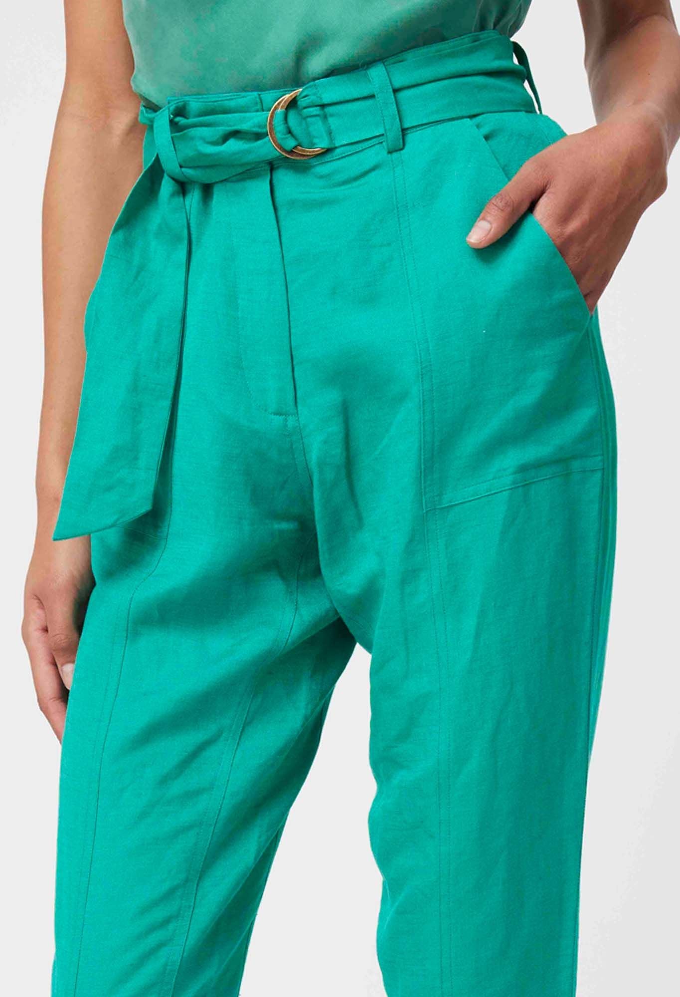 Once Was - Transit Linen Viscose Pant - Bay Green
