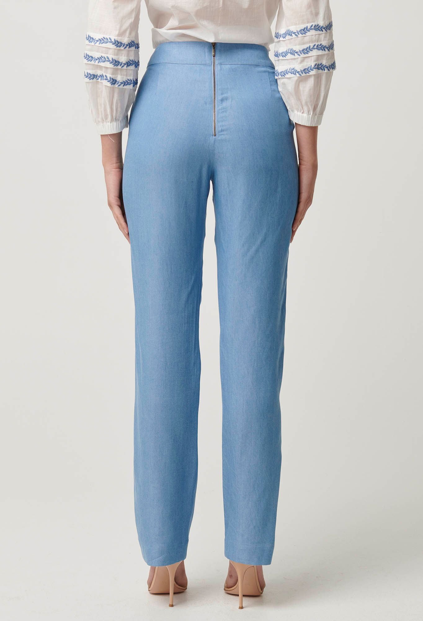 Once Was - Ophelia Tencel Embroidered Pant - Cornflower