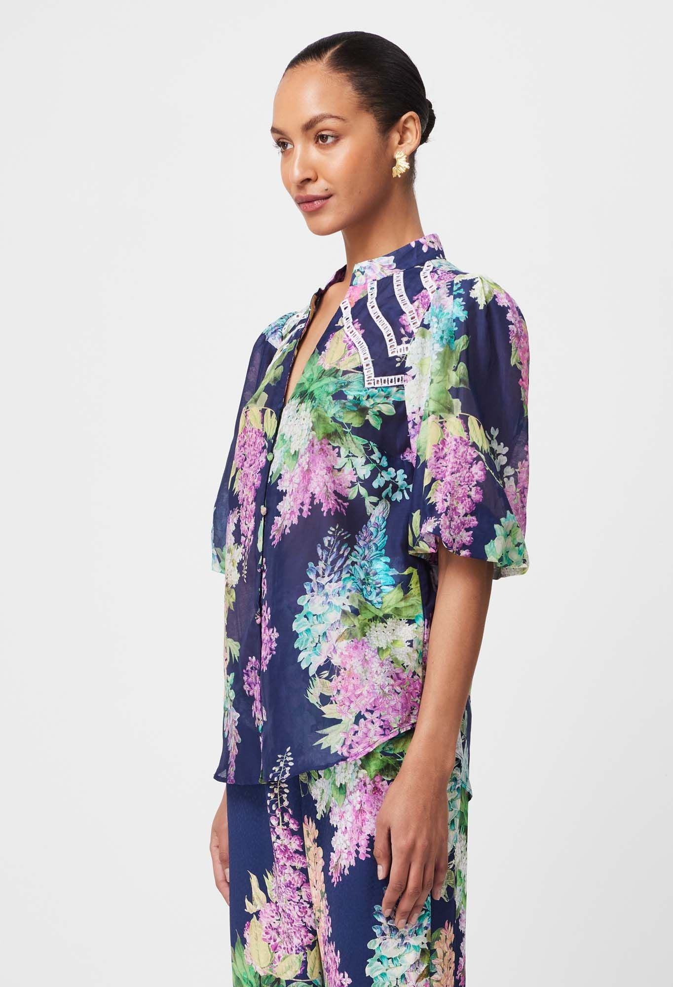 Once Was - Bahia Cotton Silk Skirt - Navy Wisteria