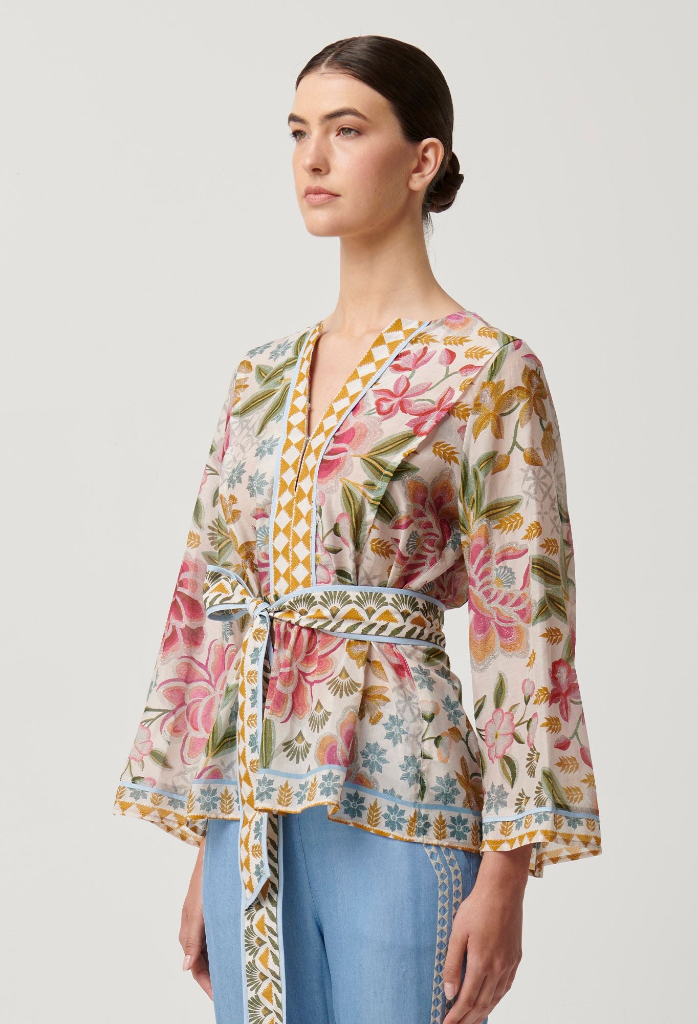 Once Was - Emery Cotton Silk Kaftan Tie Top - Azalea Fields