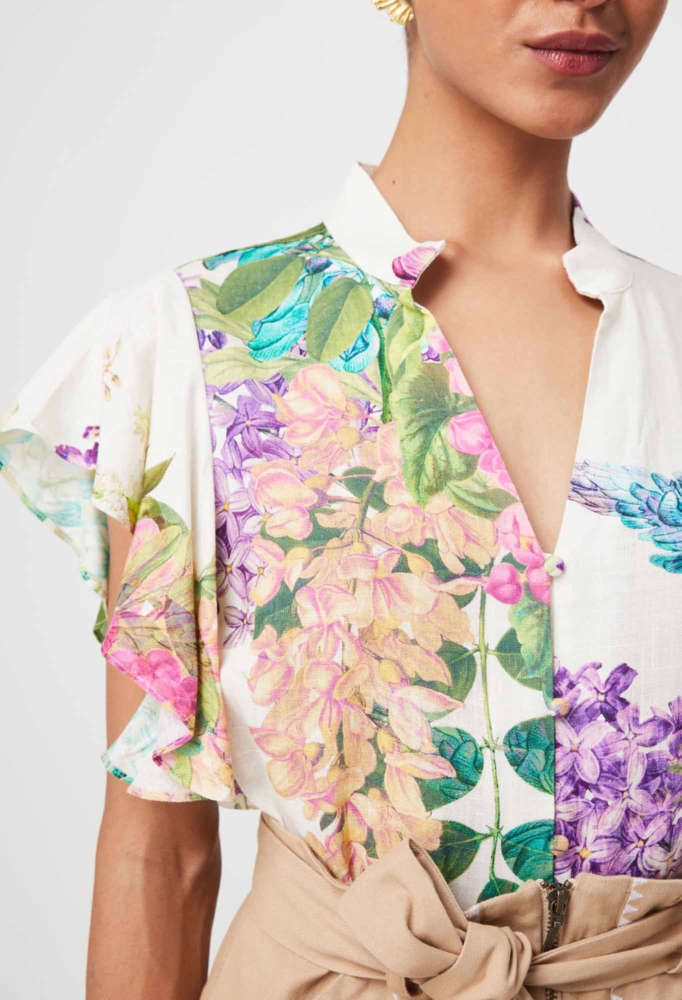 Once Was - Tierra Linen Viscose Top - Wisteria Alba