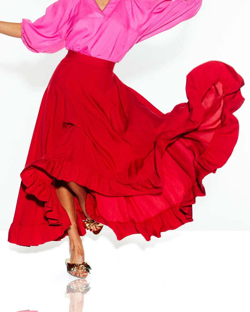 Fate & Becker - All Night Ruffle Skirt - Lipstick Red