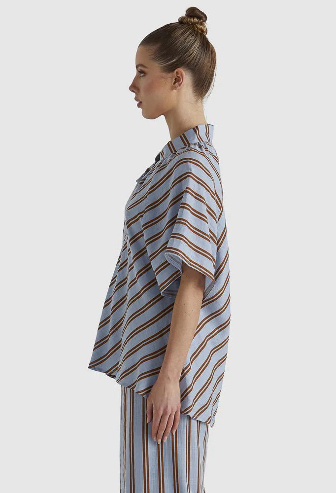 Fate & Becker - Grounded Blouse - Blue/Tobacco Stripe