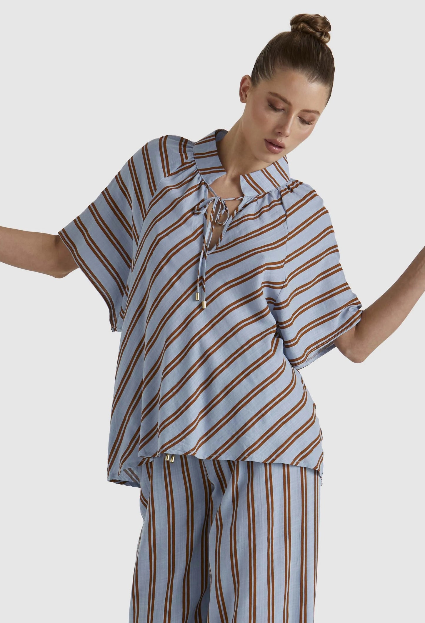Fate & Becker - Grounded Blouse - Blue/Tobacco Stripe