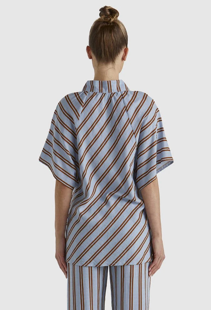 Fate & Becker - Grounded Blouse - Blue/Tobacco Stripe