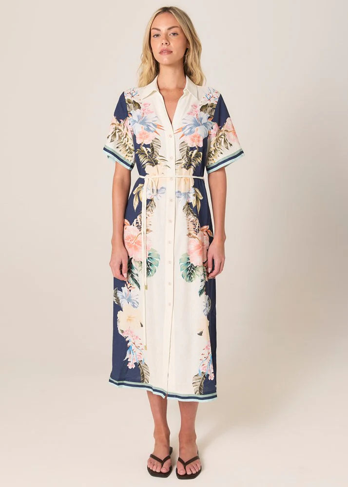 Fate & Becker - Solara Placement Print Shirt Dress - Navy Print