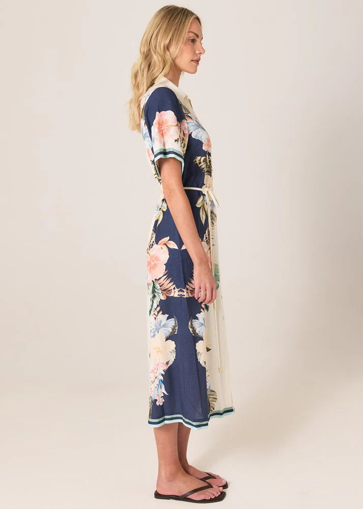 Fate & Becker - Solara Placement Print Shirt Dress - Navy Print