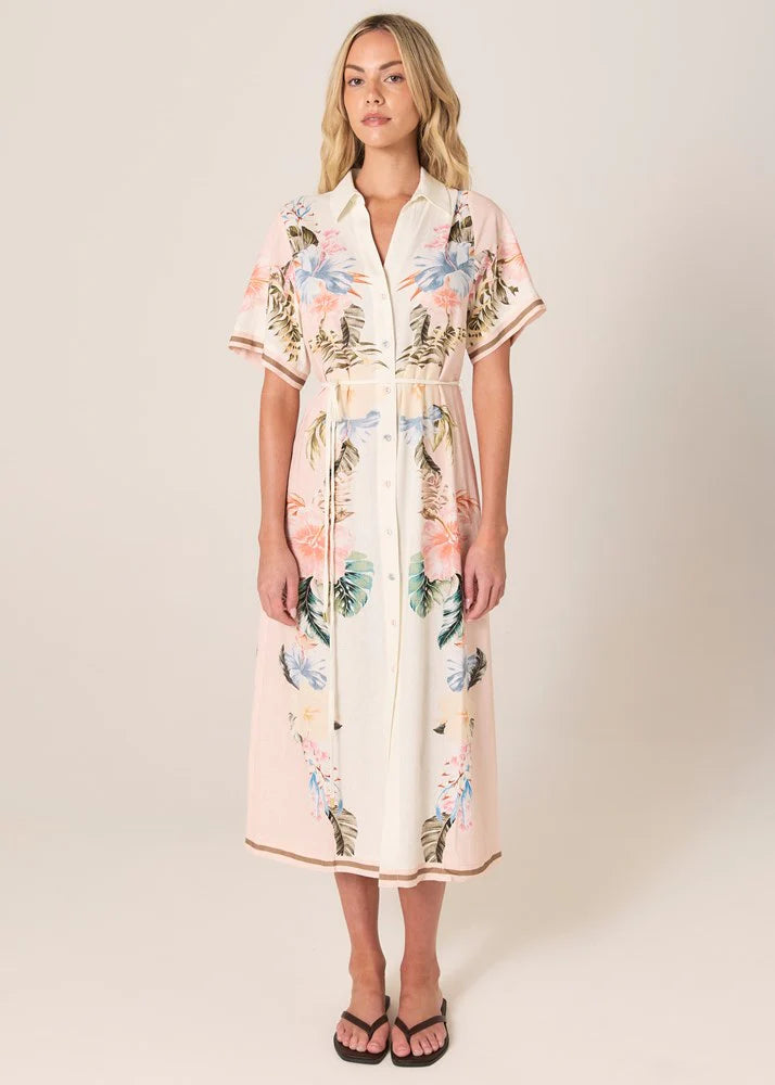 Fate & Becker - Solara Placement Print Shirt Dress - Pink Print