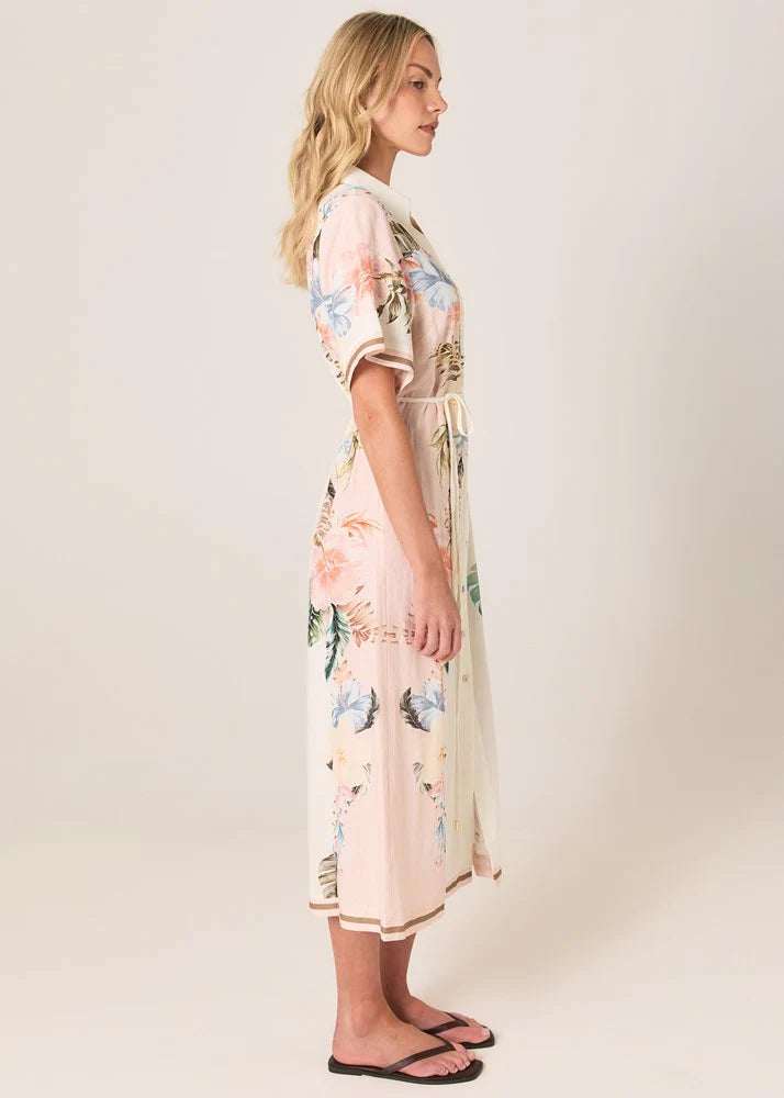 Fate & Becker - Solara Placement Print Shirt Dress - Pink Print