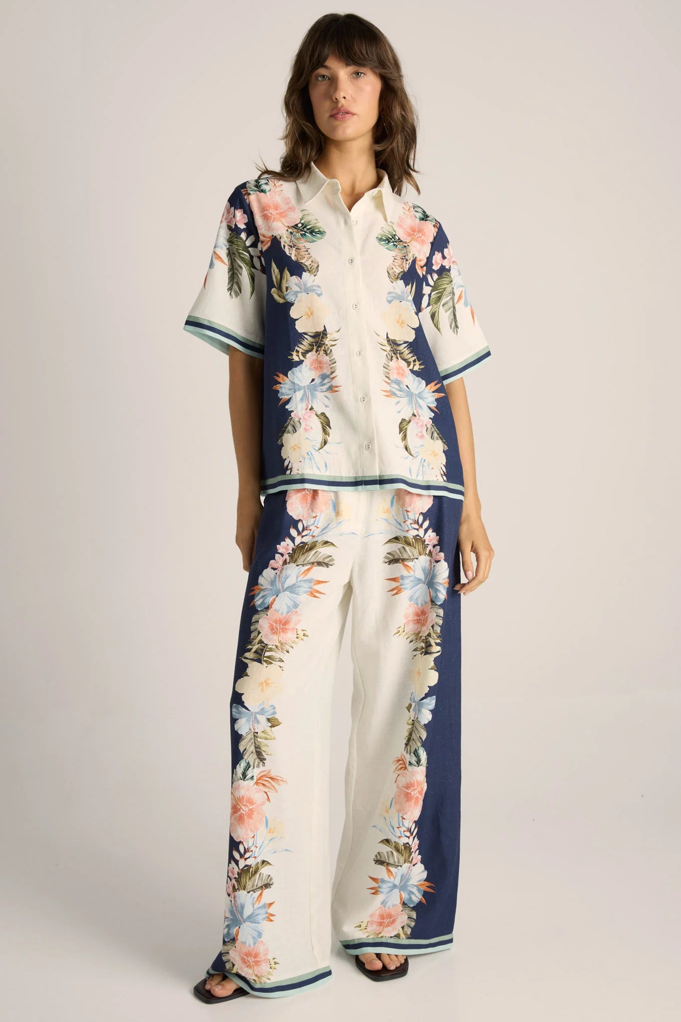 Fate & Becker - Solara Placement Print Collared Shirt - Navy Print