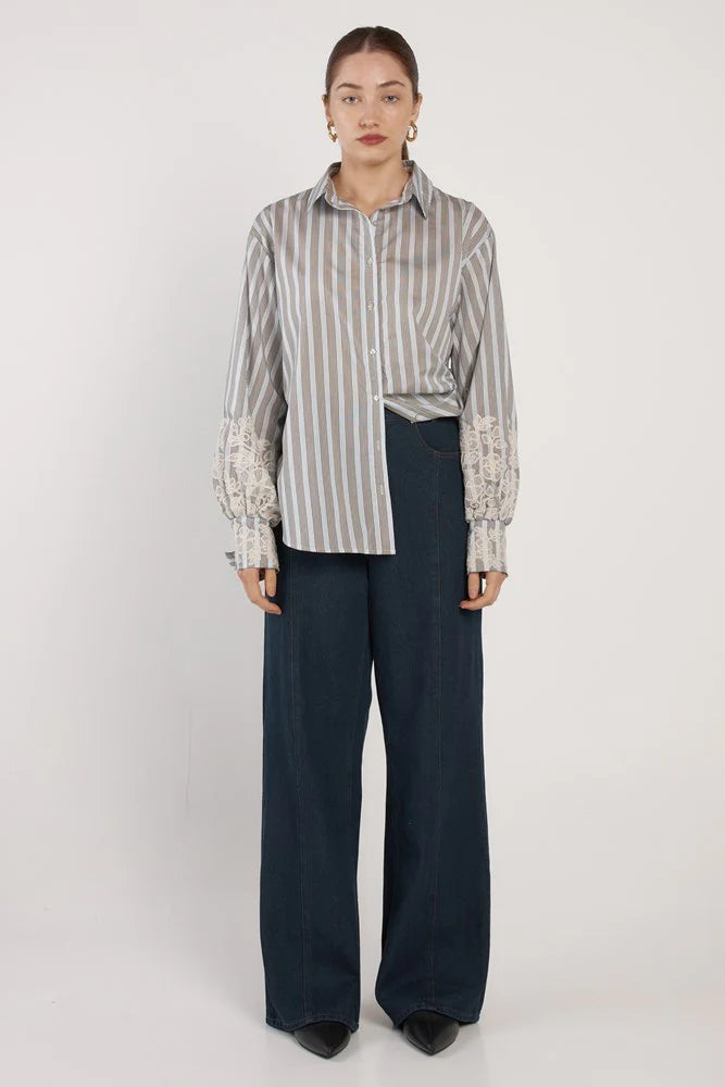 Fate & Becker - Paloma Striped Embroidered Shirt - Blue Stripe