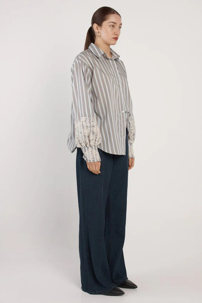 Fate & Becker - Paloma Striped Embroidered Shirt - Blue Stripe