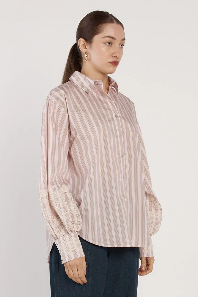 Fate & Becker - Paloma Striped Embroidered Shirt - Pink Stripe